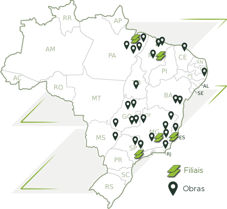 Mapa de manutenção industrial da atuação da Superus Engenharia na integridade estrutural das plantas de todo o Brasil